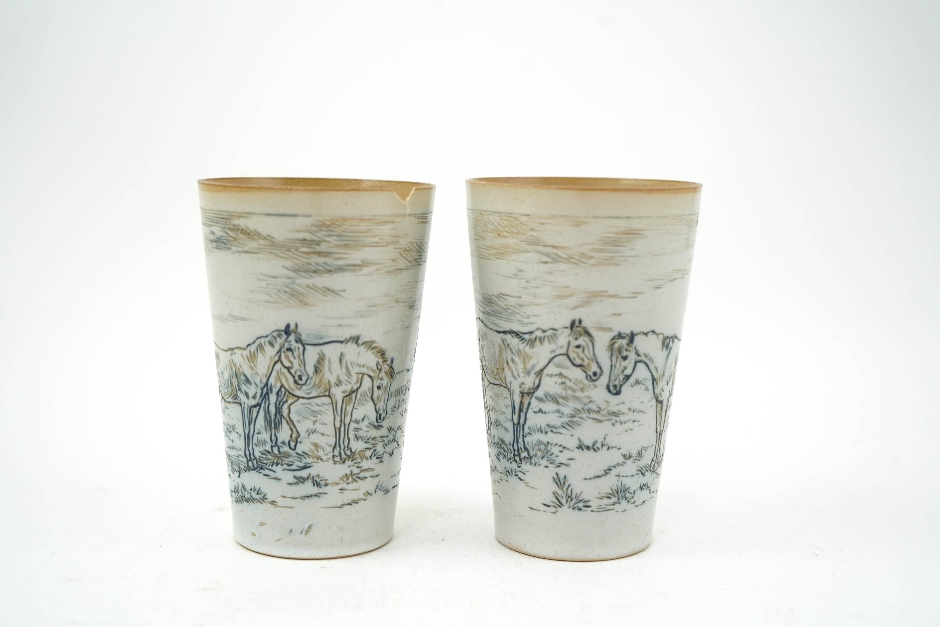Hannah Barlow for Doulton Lambeth: A Stoneware Lemonade jug and two beakers